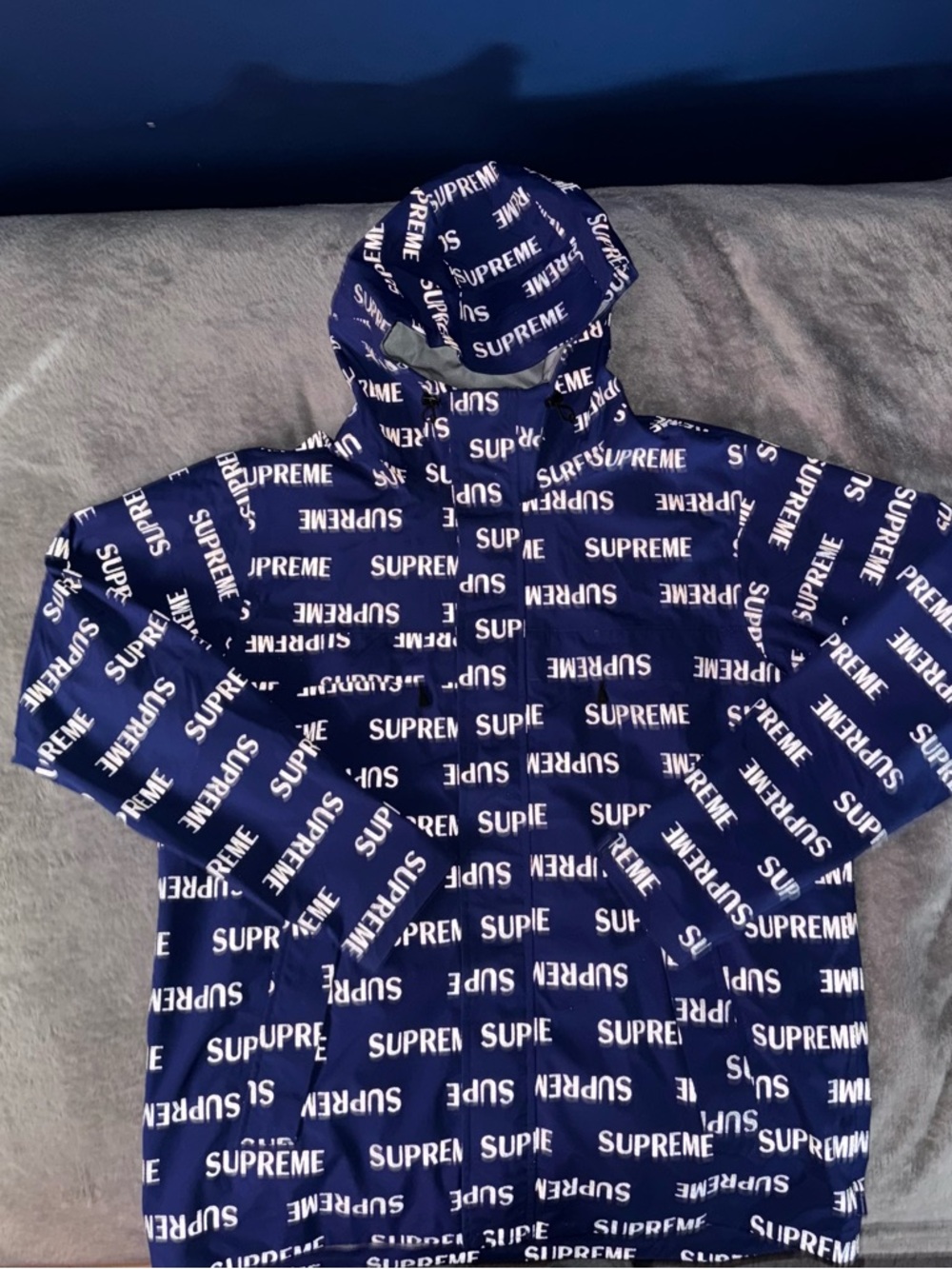Mens Supreme 3M Reflective Repeat Taped Seam Jacket Blue